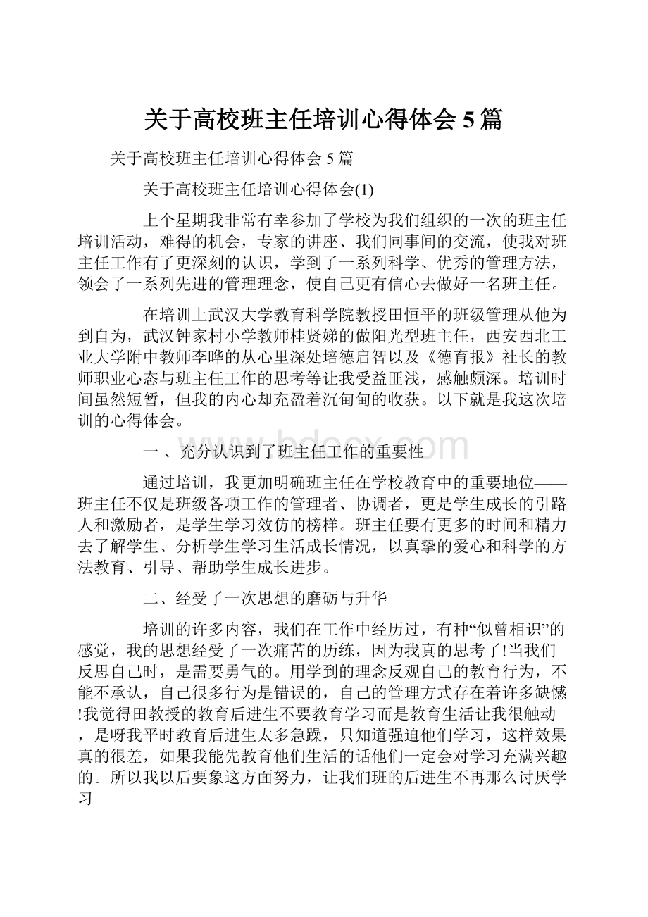 关于高校班主任培训心得体会5篇.docx