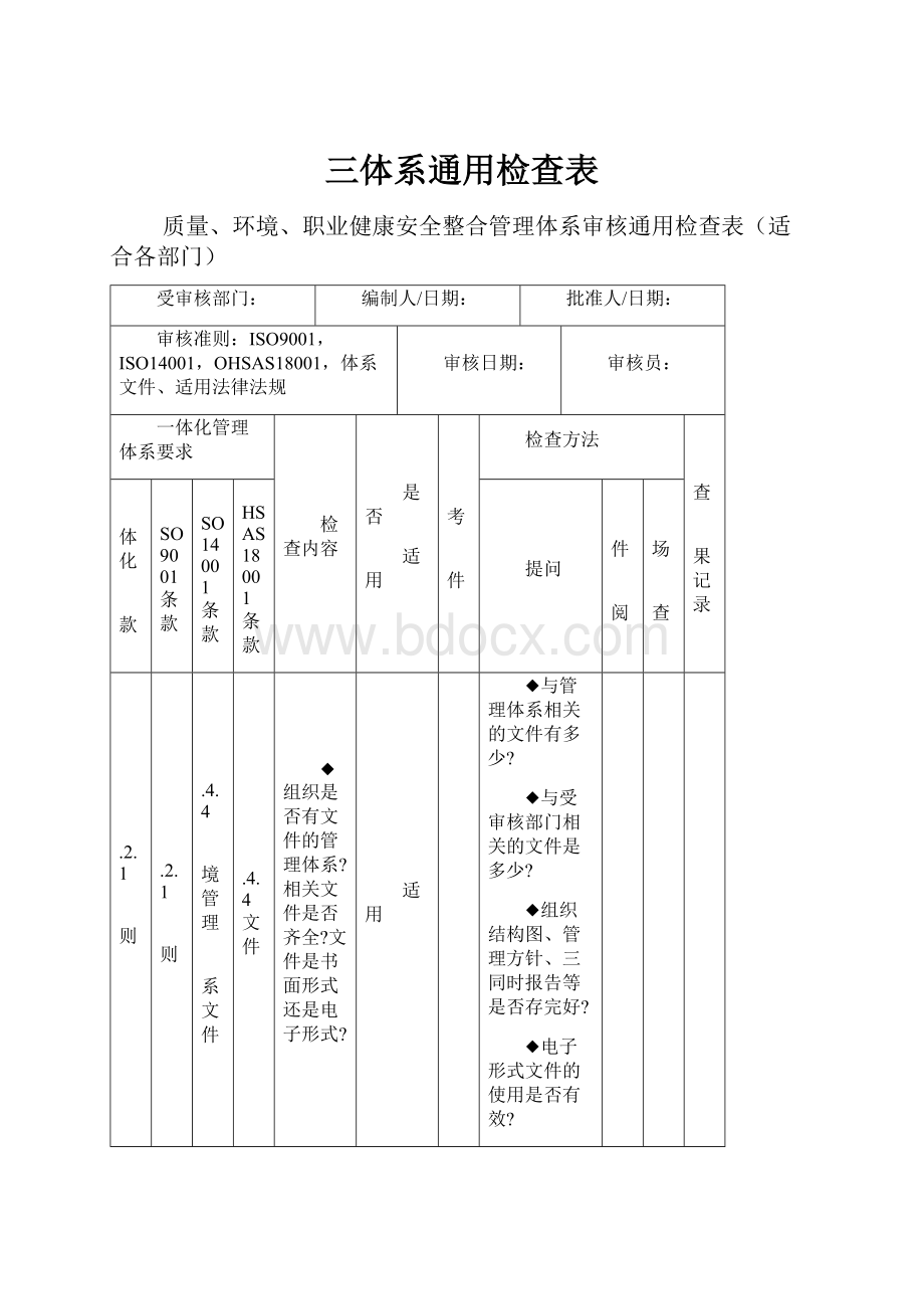 三体系通用检查表.docx