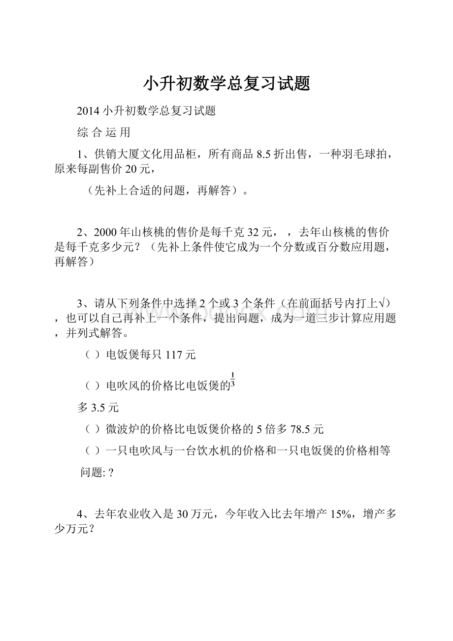 小升初数学总复习试题.docx_第1页