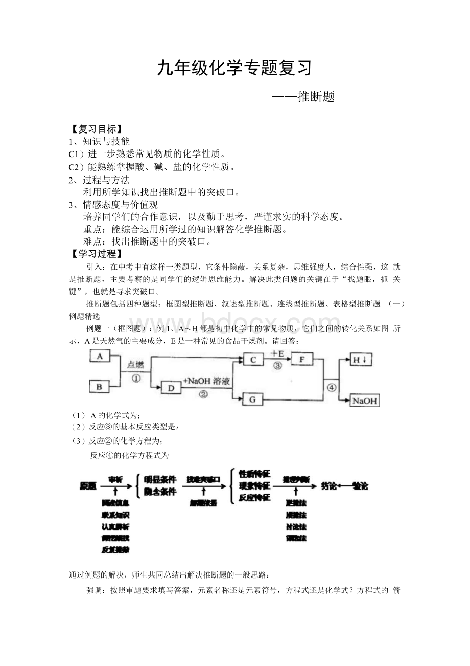 九年级化学专题训练：推断题复习教案.docx_第1页