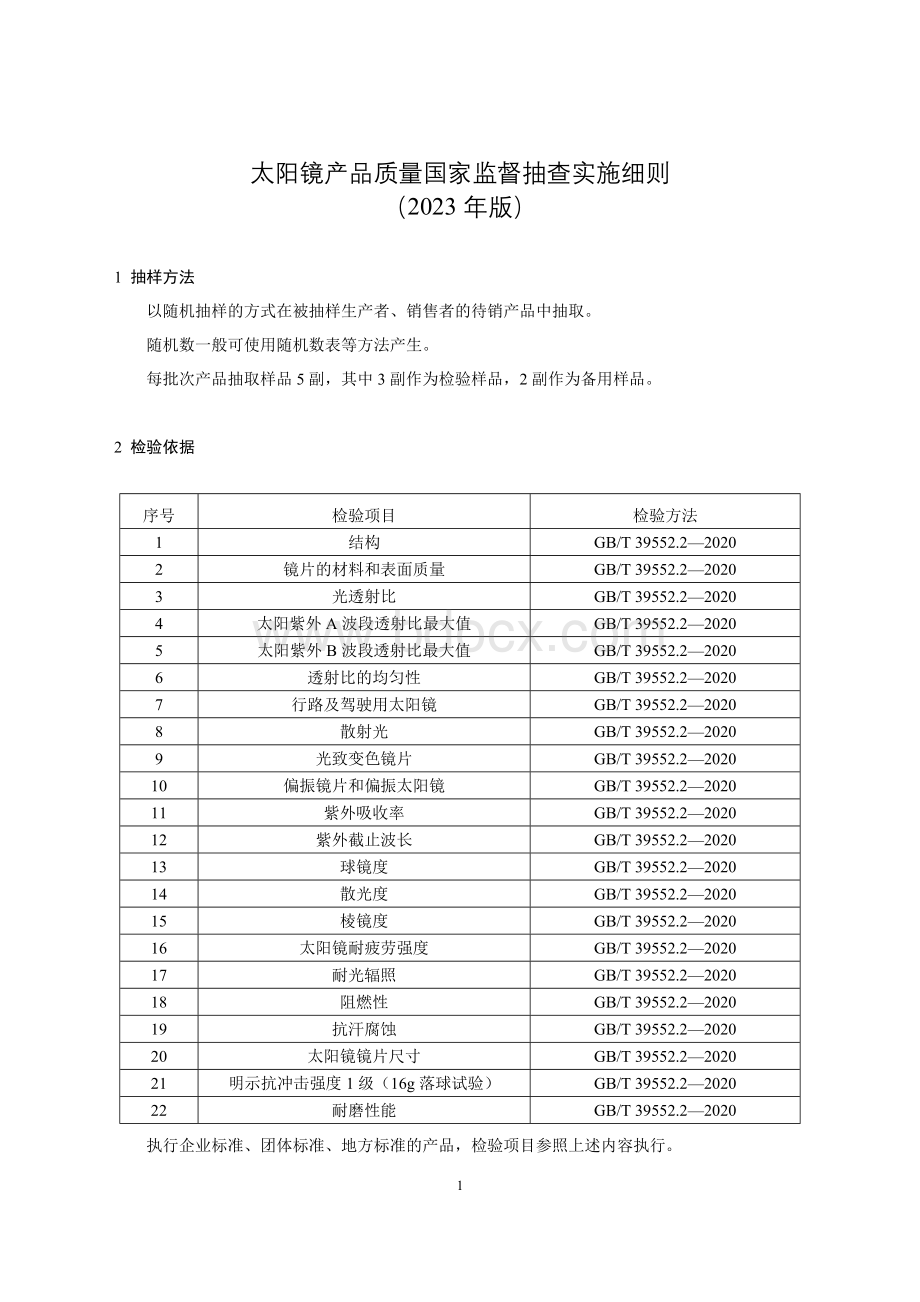 44 太阳镜产品质量国家监督抽查实施细则（2023年版）.doc_第1页