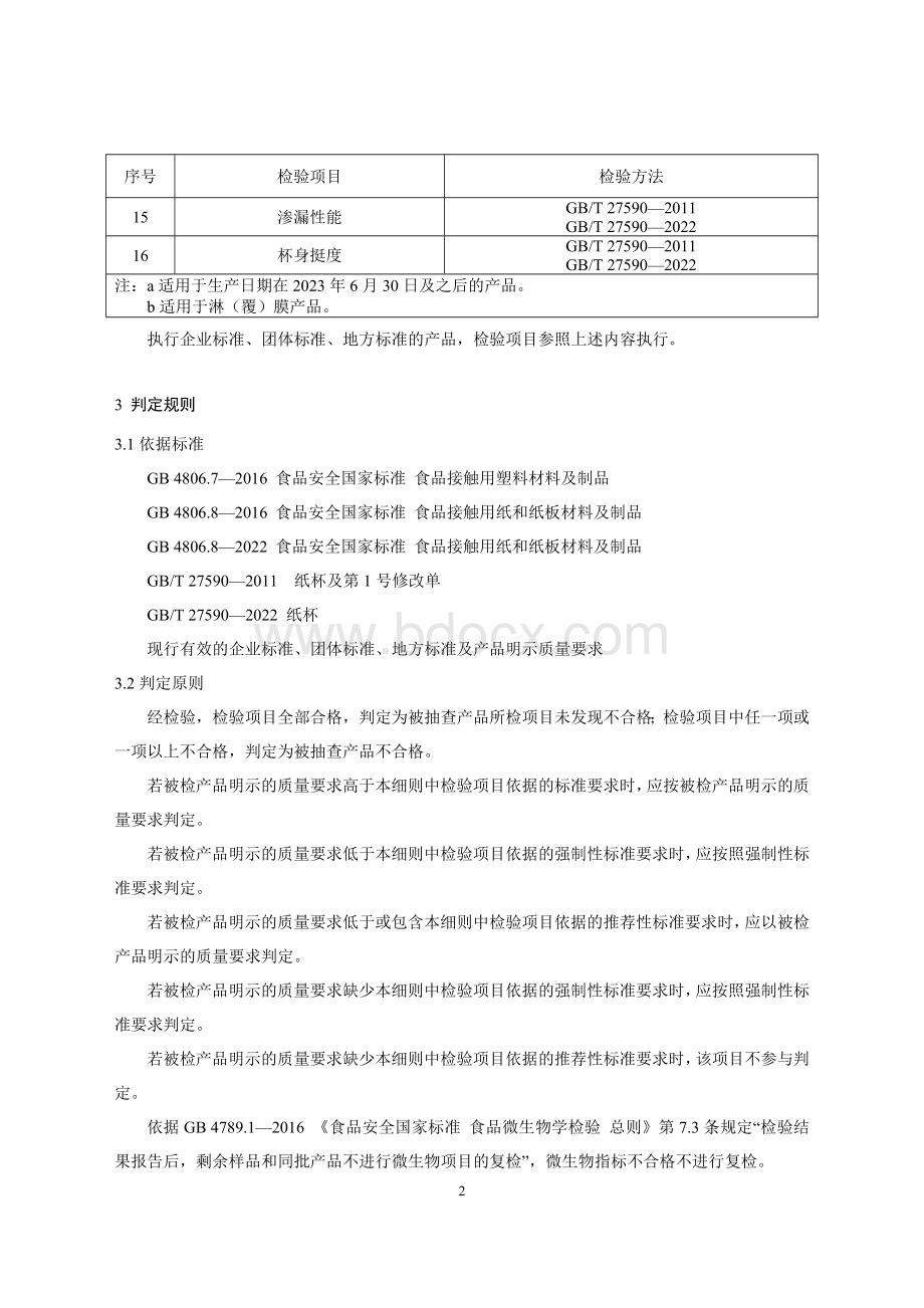 85 纸杯产品质量国家监督抽查实施细则（2023年版）.doc_第2页