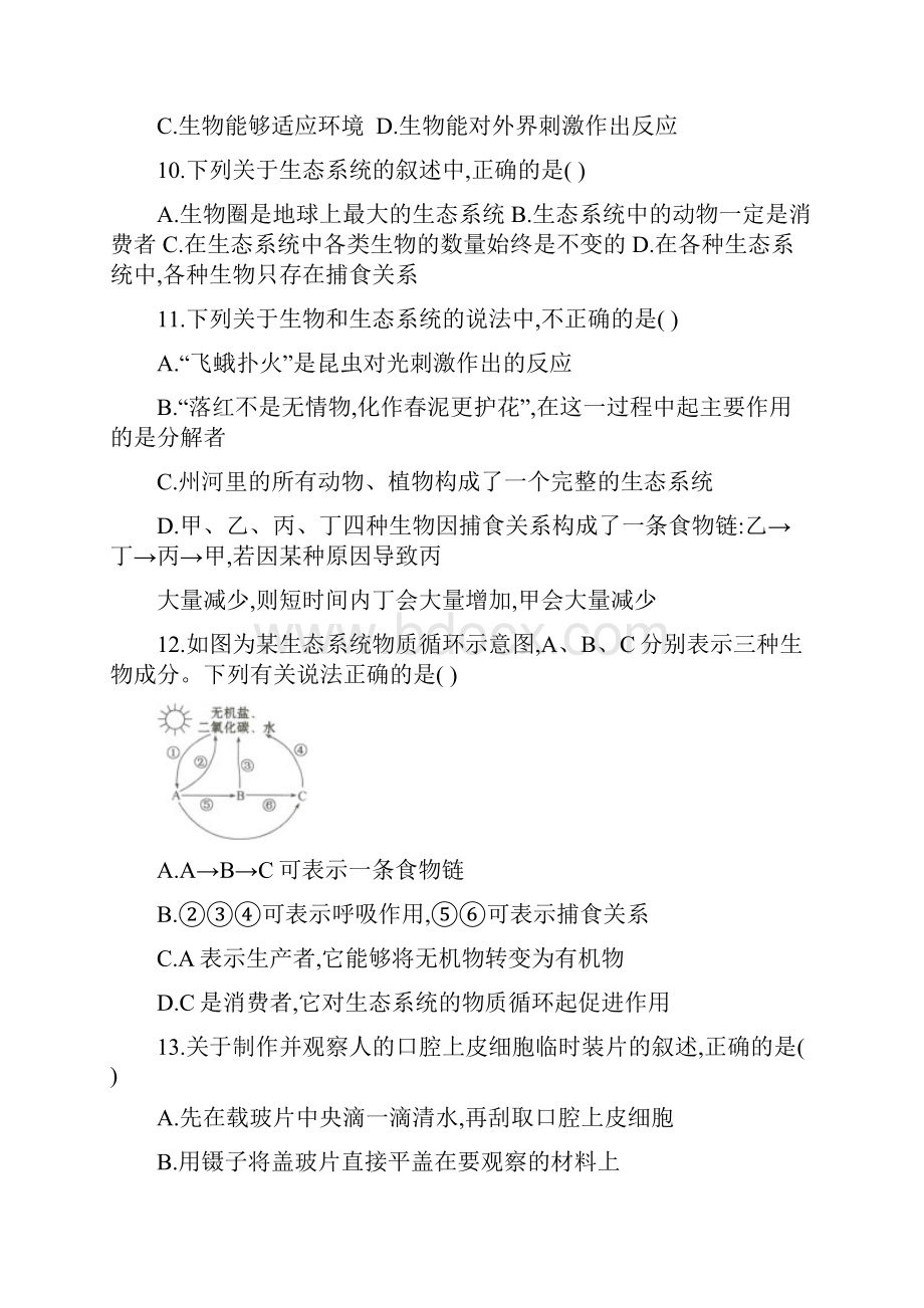 陕西西安市长安大学附属中学学年度七年级生物上册 期中测评卷详尽全解析.docx_第3页