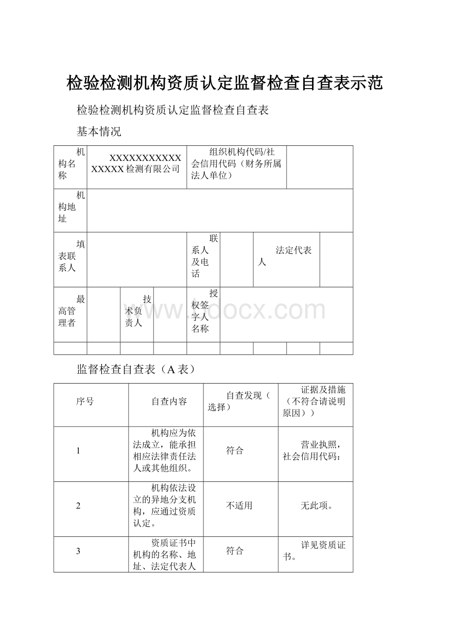 检验检测机构资质认定监督检查自查表示范.docx_第1页