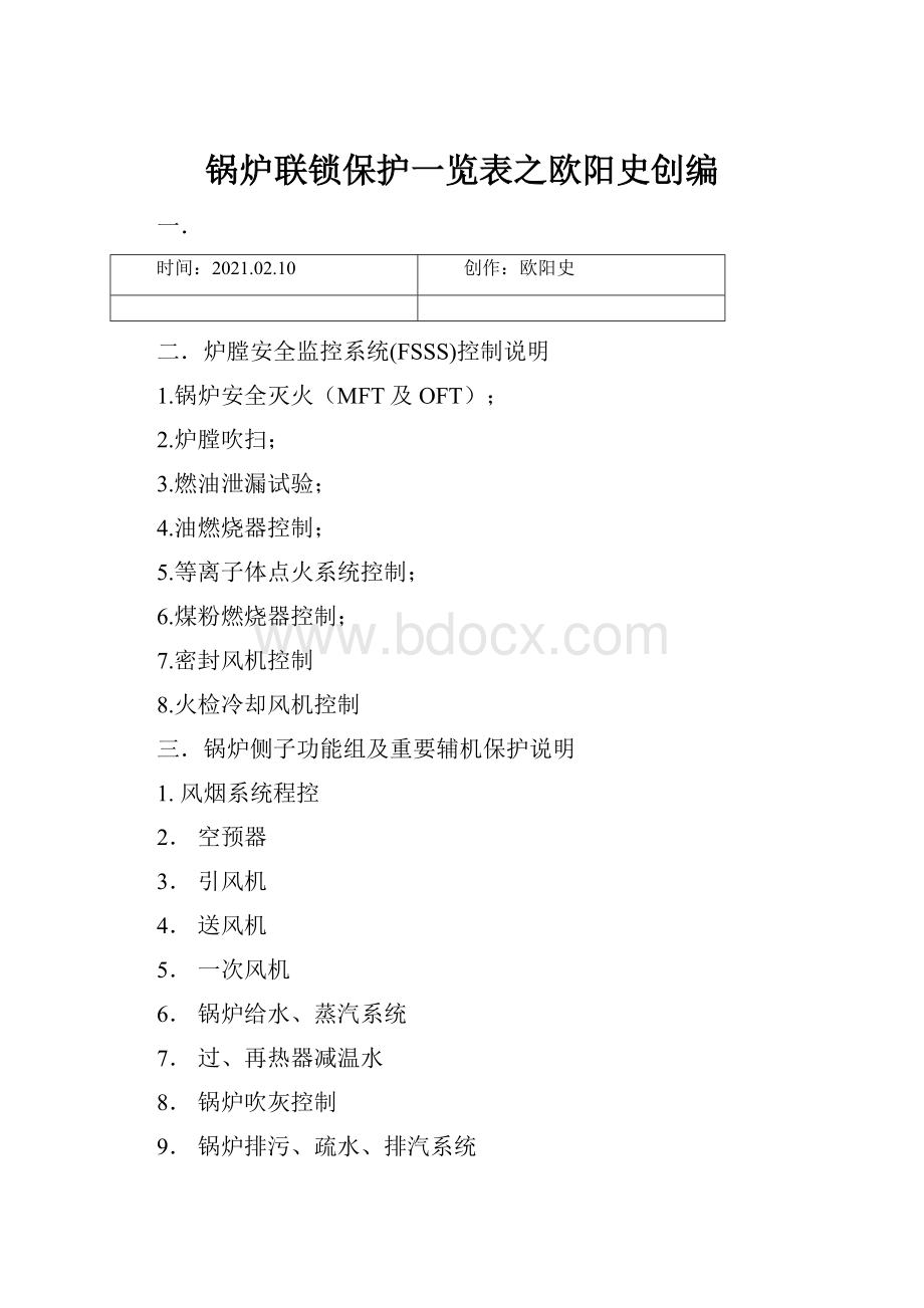 锅炉联锁保护一览表之欧阳史创编.docx_第1页