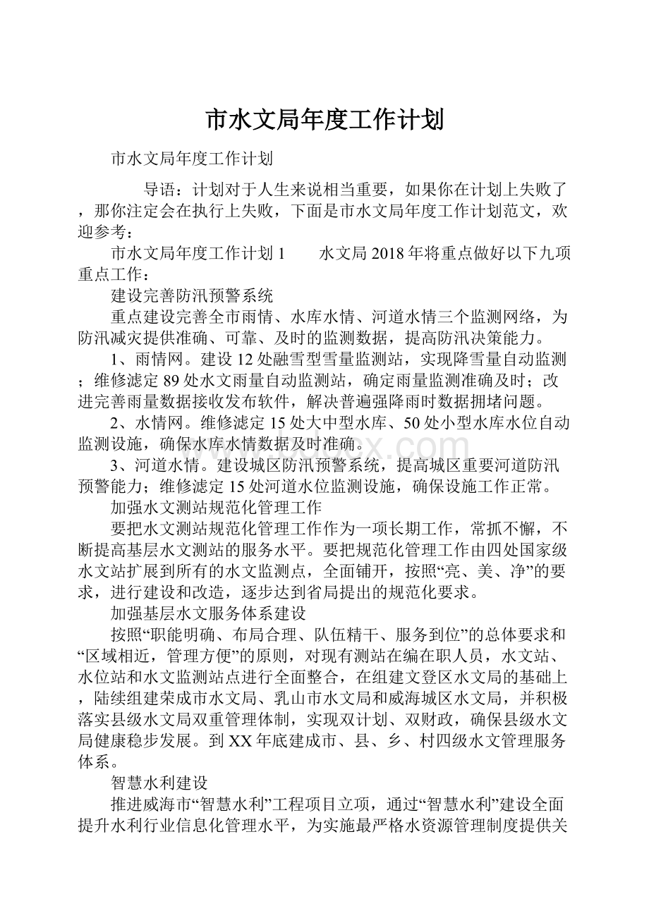 市水文局年度工作计划.docx_第1页