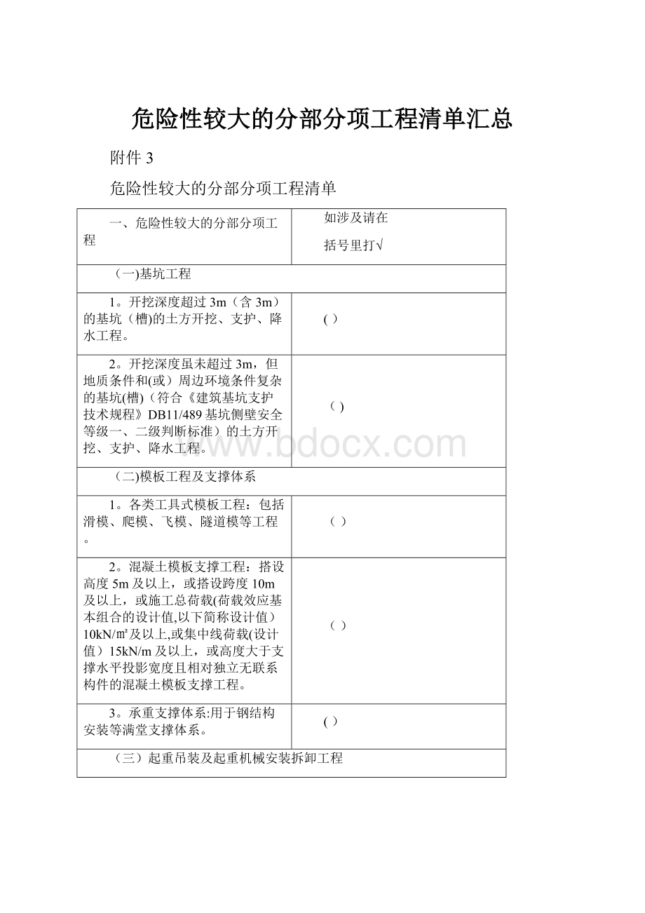 危险性较大的分部分项工程清单汇总.docx_第1页