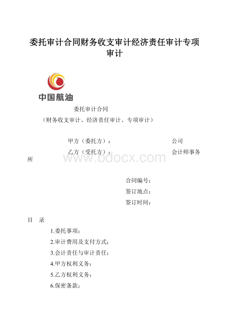 委托审计合同财务收支审计经济责任审计专项审计.docx