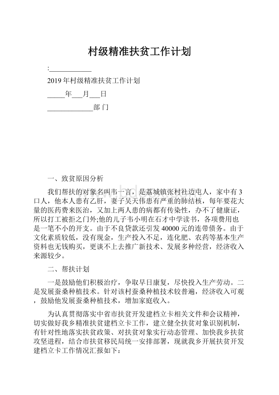 村级精准扶贫工作计划.docx