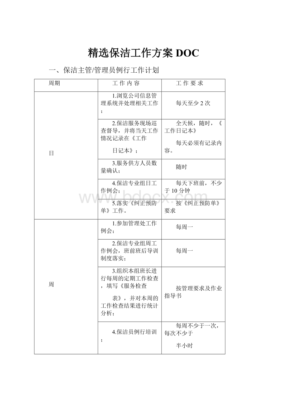 精选保洁工作方案DOC.docx