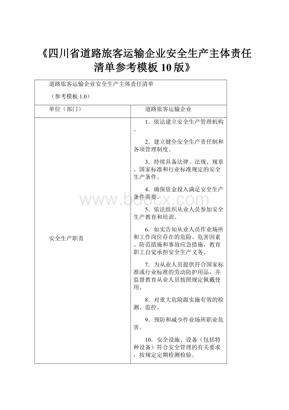 《四川省道路旅客运输企业安全生产主体责任清单参考模板10版》.docx