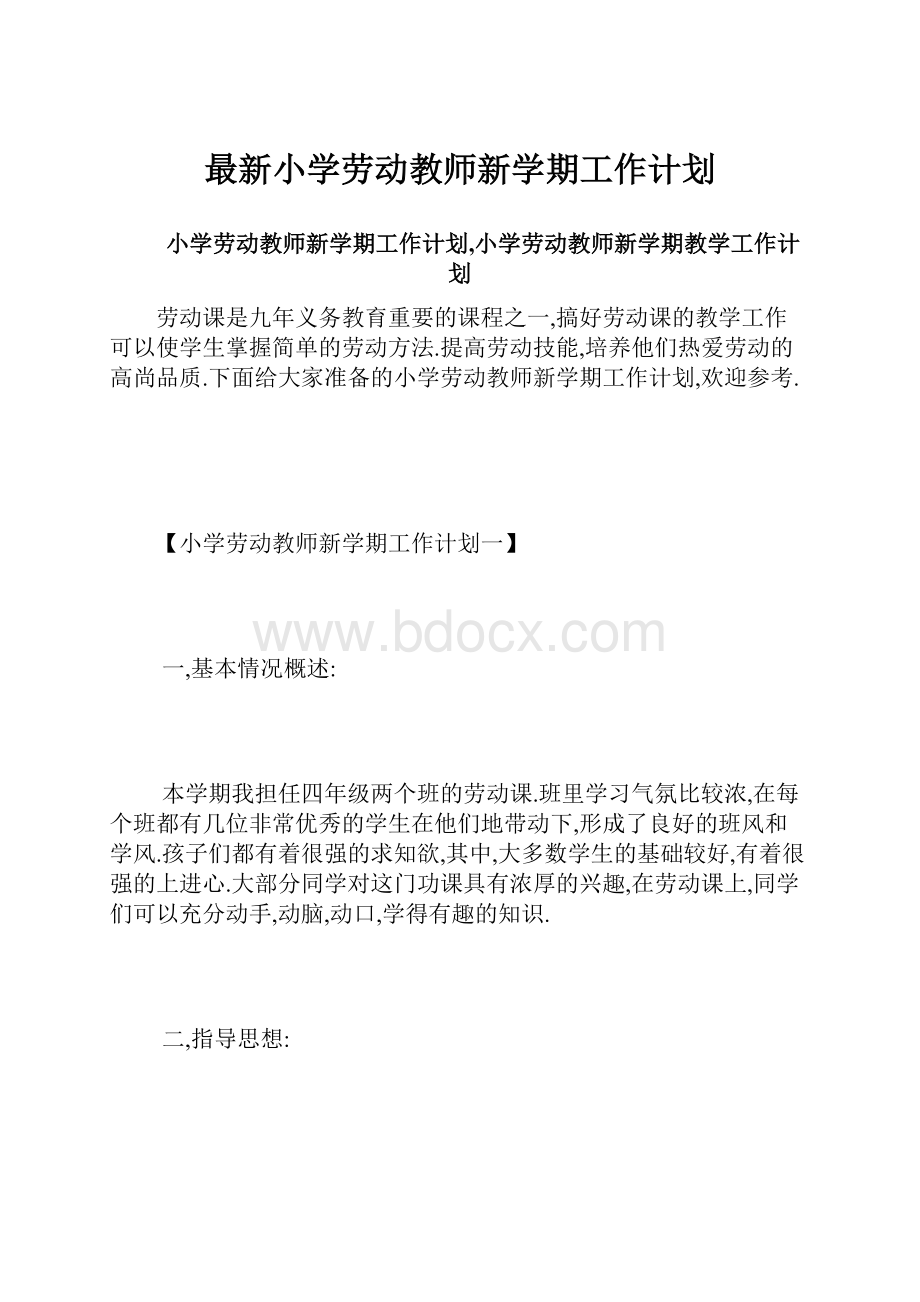 最新小学劳动教师新学期工作计划.docx