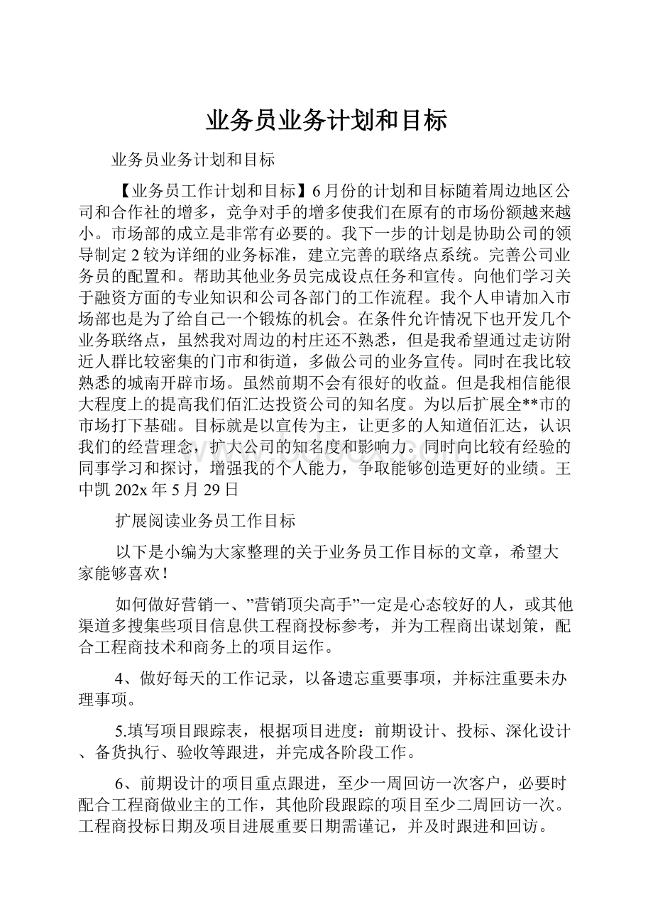 业务员业务计划和目标.docx_第1页