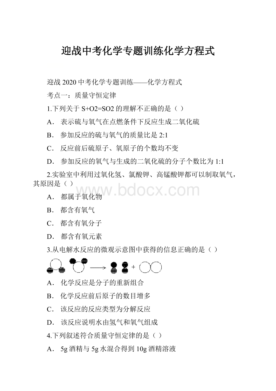 迎战中考化学专题训练化学方程式.docx