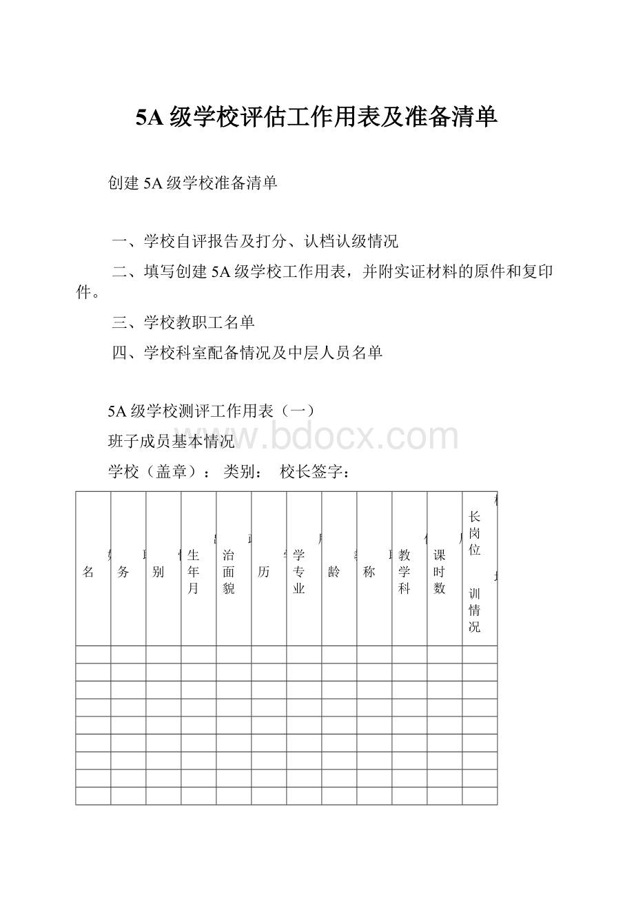 5A级学校评估工作用表及准备清单.docx_第1页