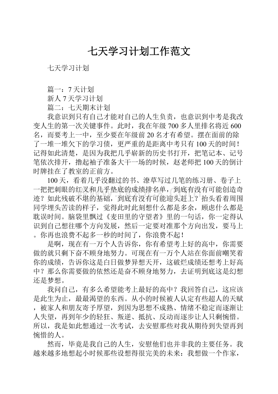 七天学习计划工作范文.docx