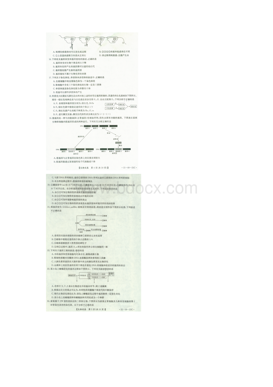 河北省正定中学届高三上学期三省联考生物试题扫描版.docx_第3页