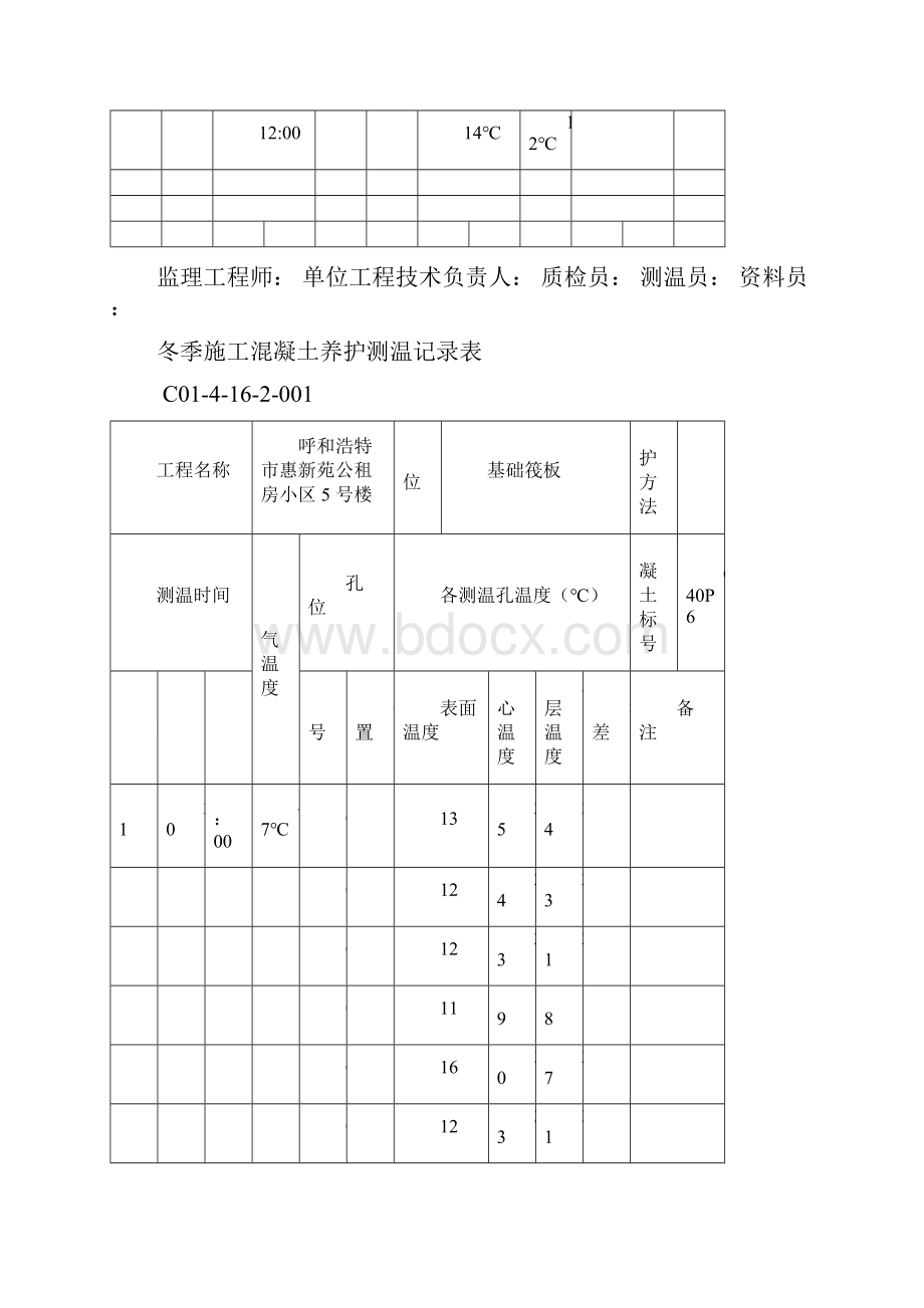 冬季施工混凝土浇筑测温记录簿表.docx_第2页