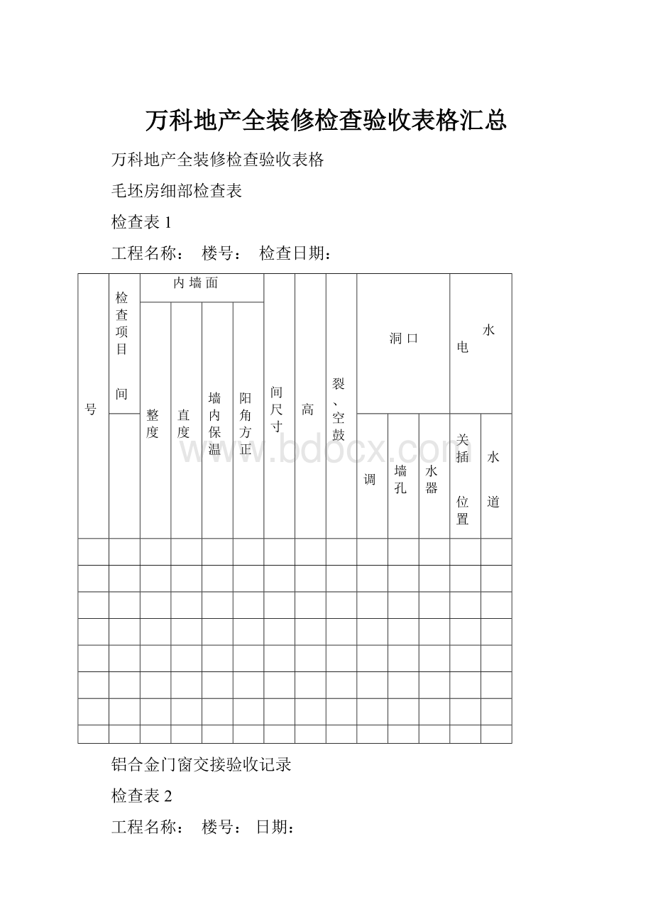 万科地产全装修检查验收表格汇总.docx_第1页