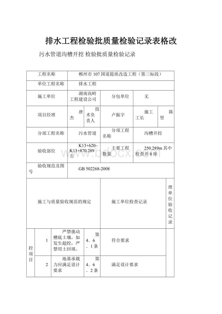 排水工程检验批质量检验记录表格改.docx_第1页