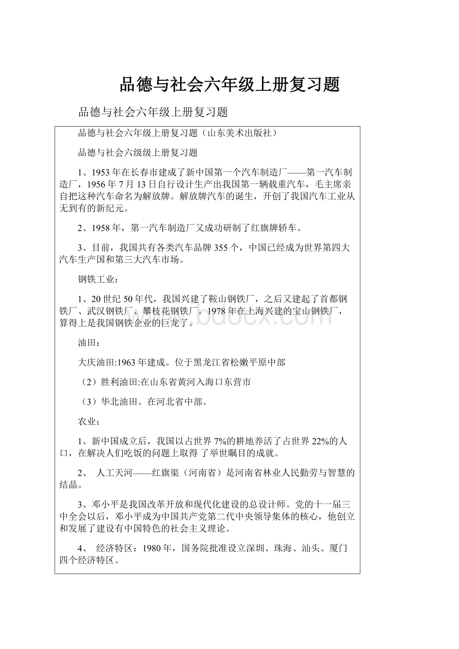 品德与社会六年级上册复习题.docx_第1页