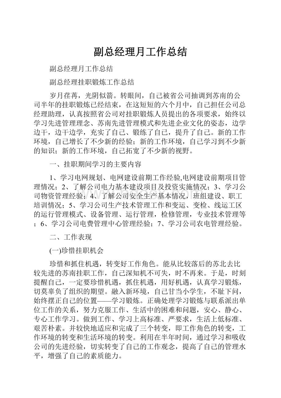 副总经理月工作总结.docx