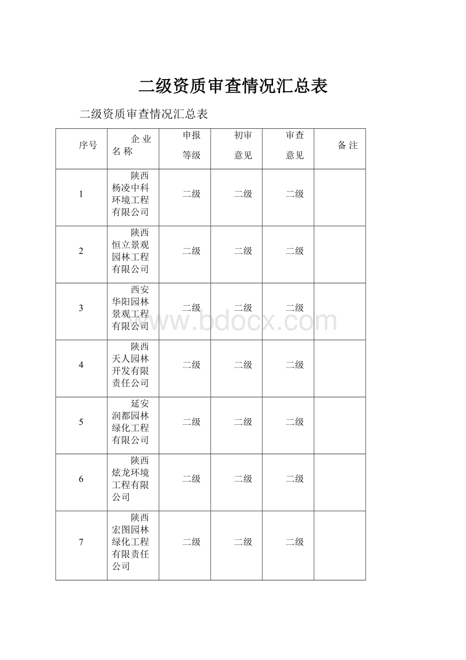 二级资质审查情况汇总表.docx