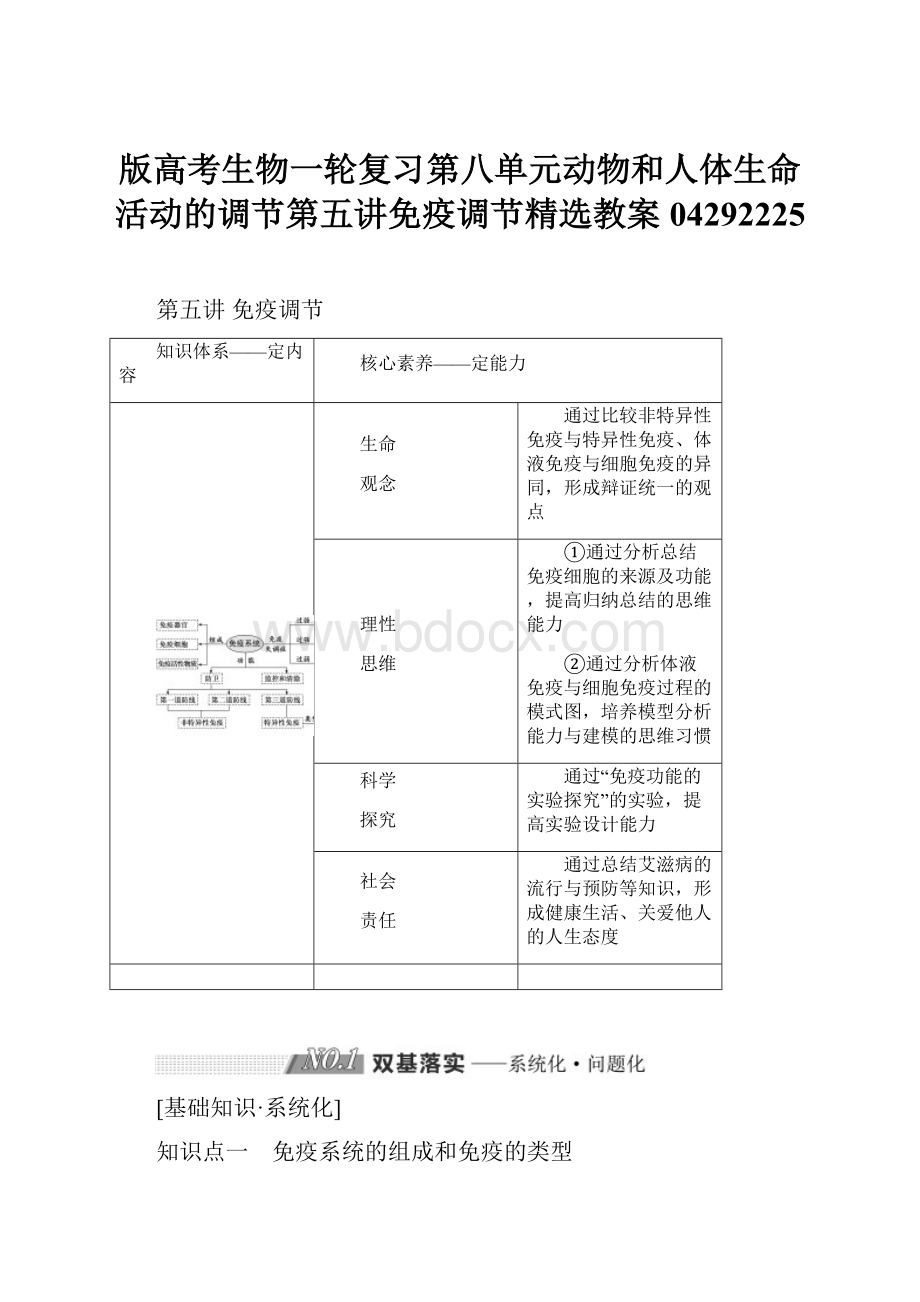 版高考生物一轮复习第八单元动物和人体生命活动的调节第五讲免疫调节精选教案04292225.docx_第1页