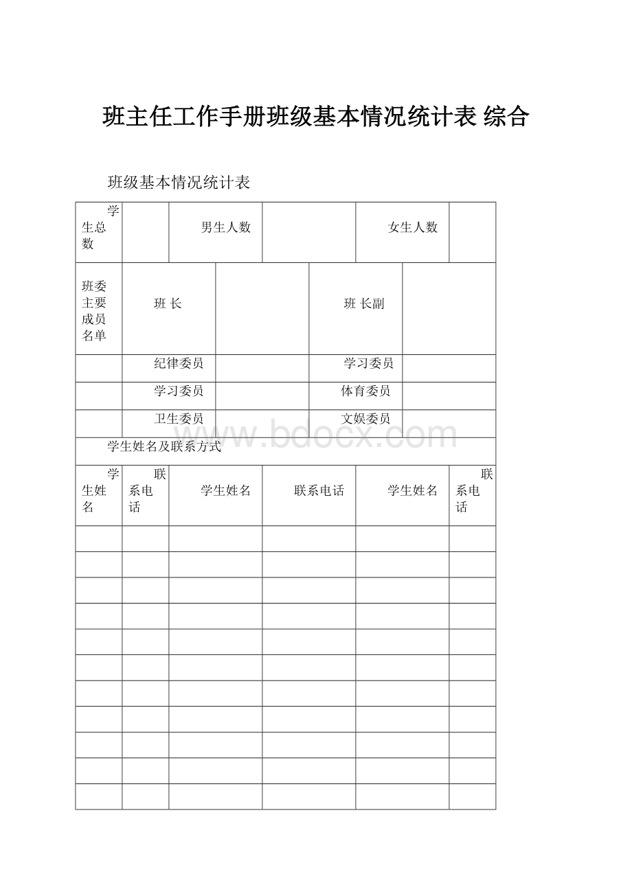 班主任工作手册班级基本情况统计表综合.docx_第1页