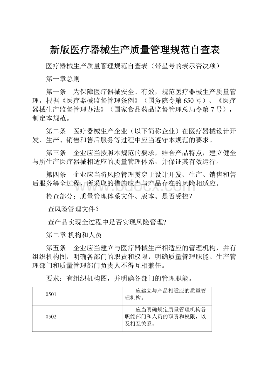 新版医疗器械生产质量管理规范自查表.docx_第1页