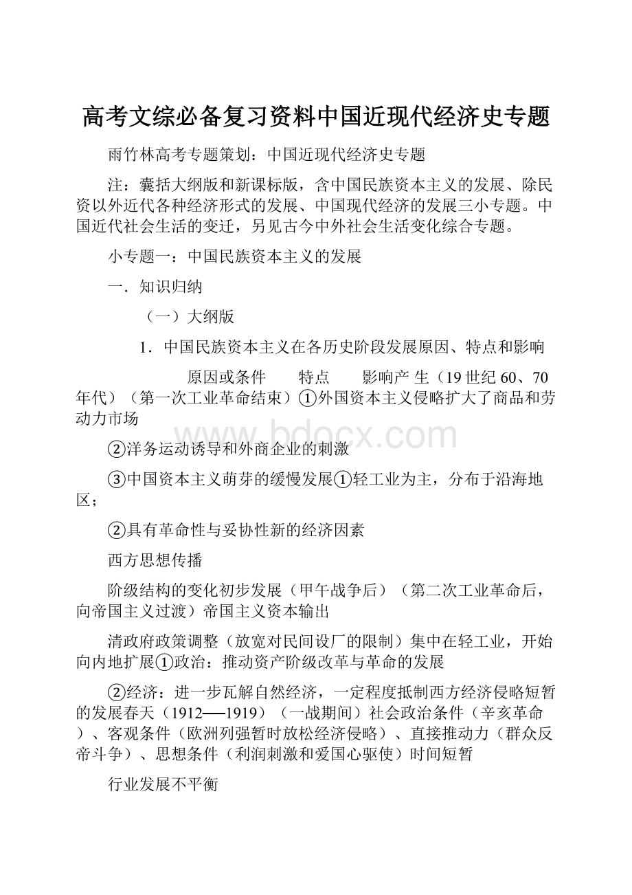 高考文综必备复习资料中国近现代经济史专题.docx_第1页