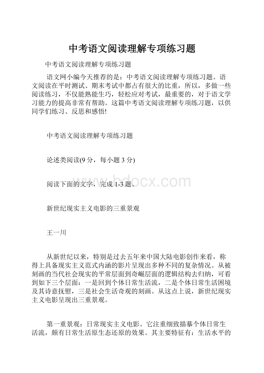 中考语文阅读理解专项练习题.docx_第1页