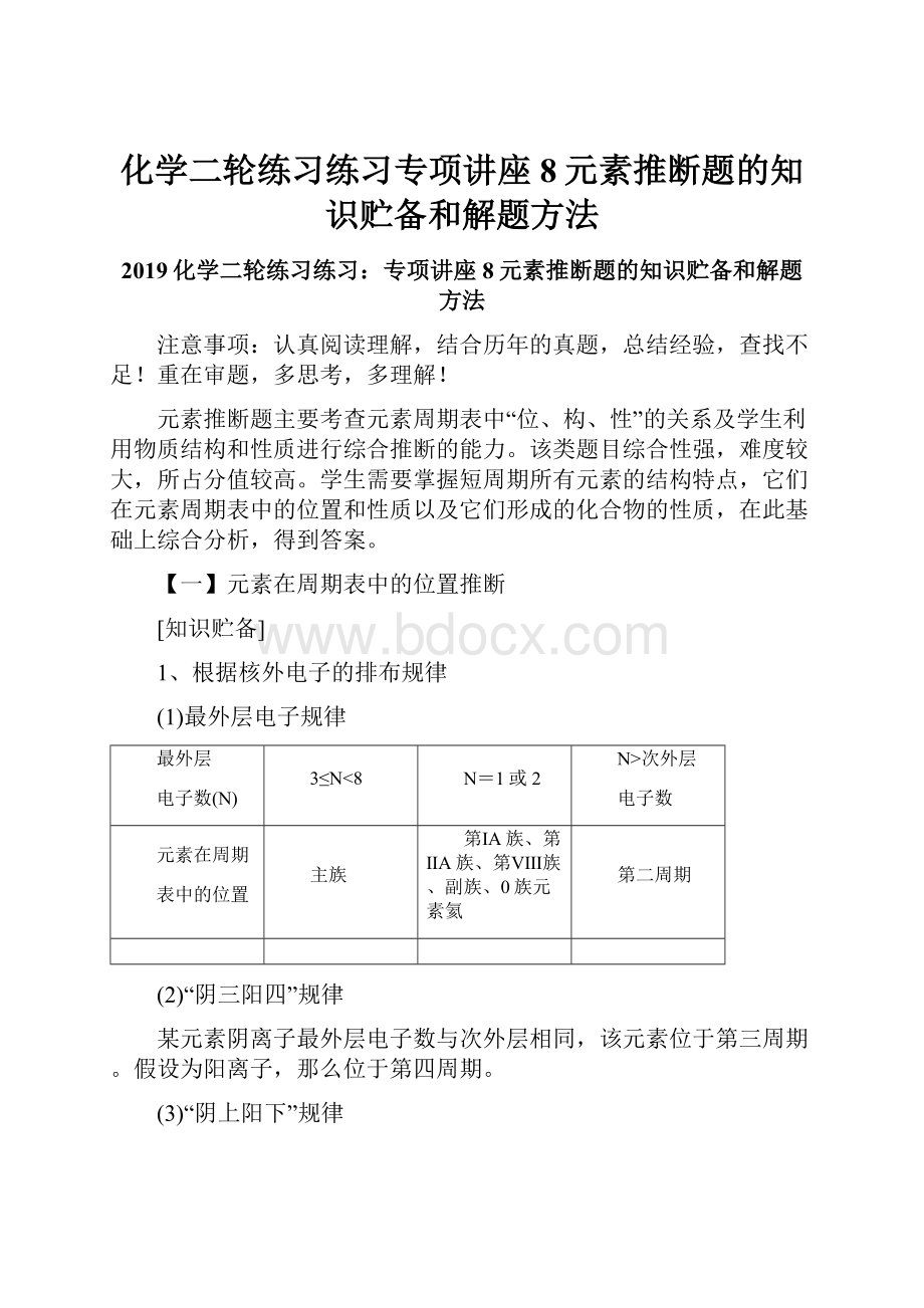 化学二轮练习练习专项讲座8元素推断题的知识贮备和解题方法.docx