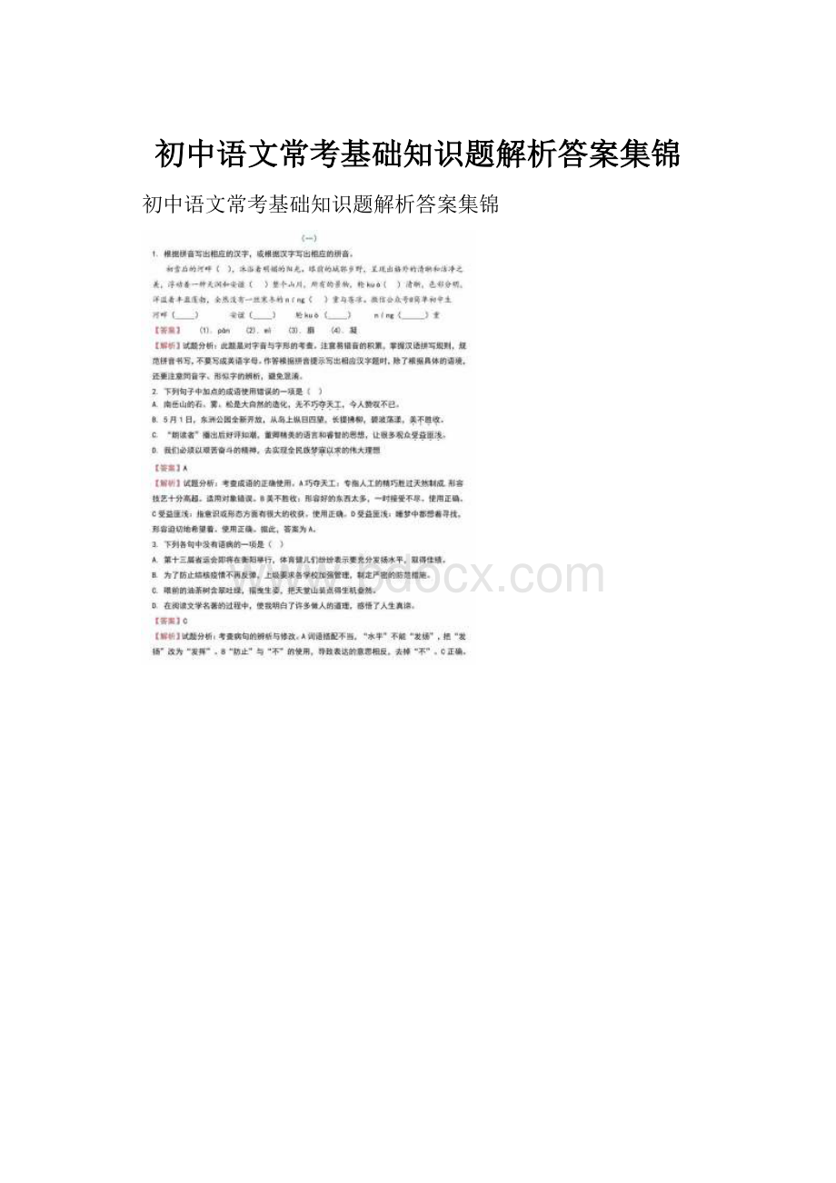 初中语文常考基础知识题解析答案集锦.docx_第1页