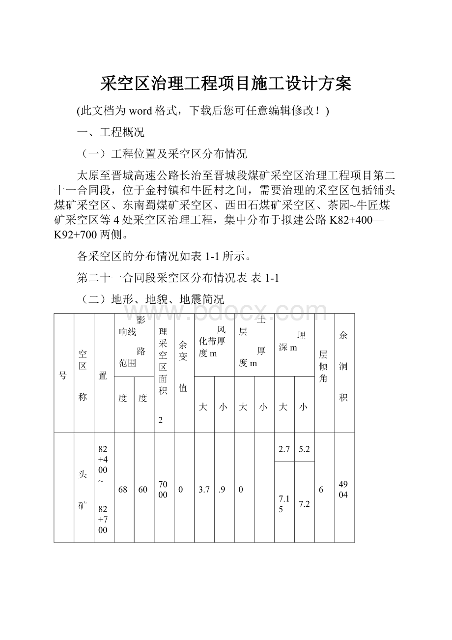 采空区治理工程项目施工设计方案.docx_第1页