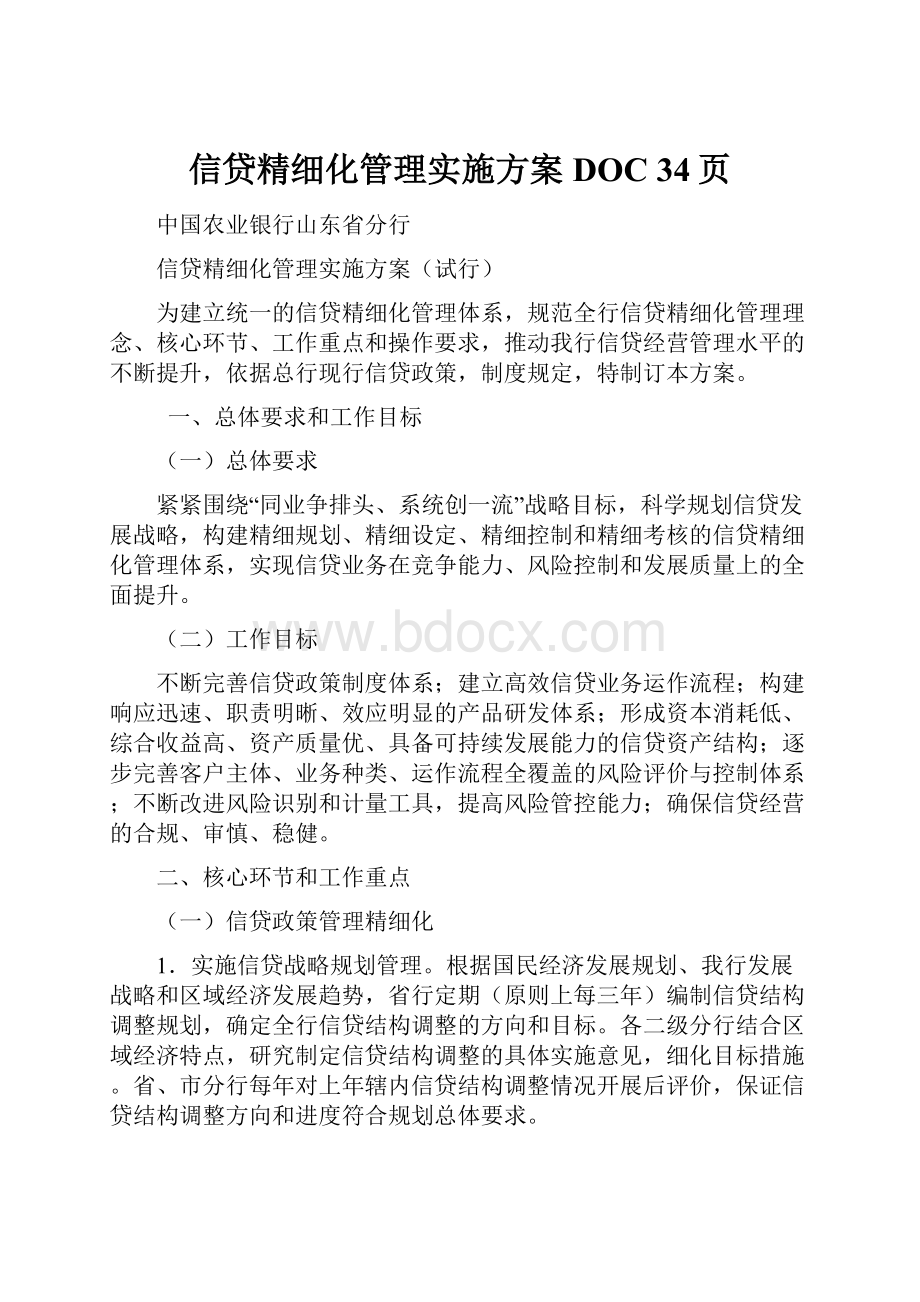 信贷精细化管理实施方案DOC 34页.docx