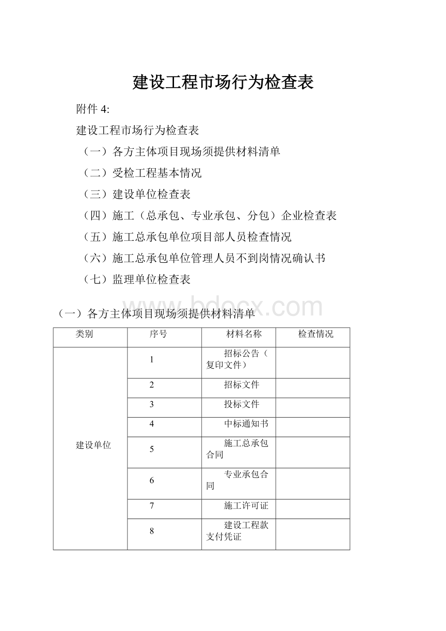 建设工程市场行为检查表.docx