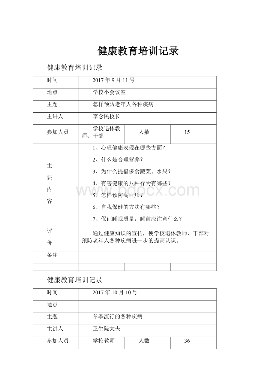 健康教育培训记录.docx_第1页