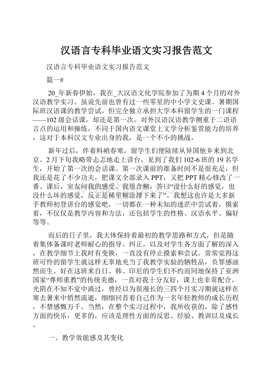 汉语言专科毕业语文实习报告范文.docx_第1页