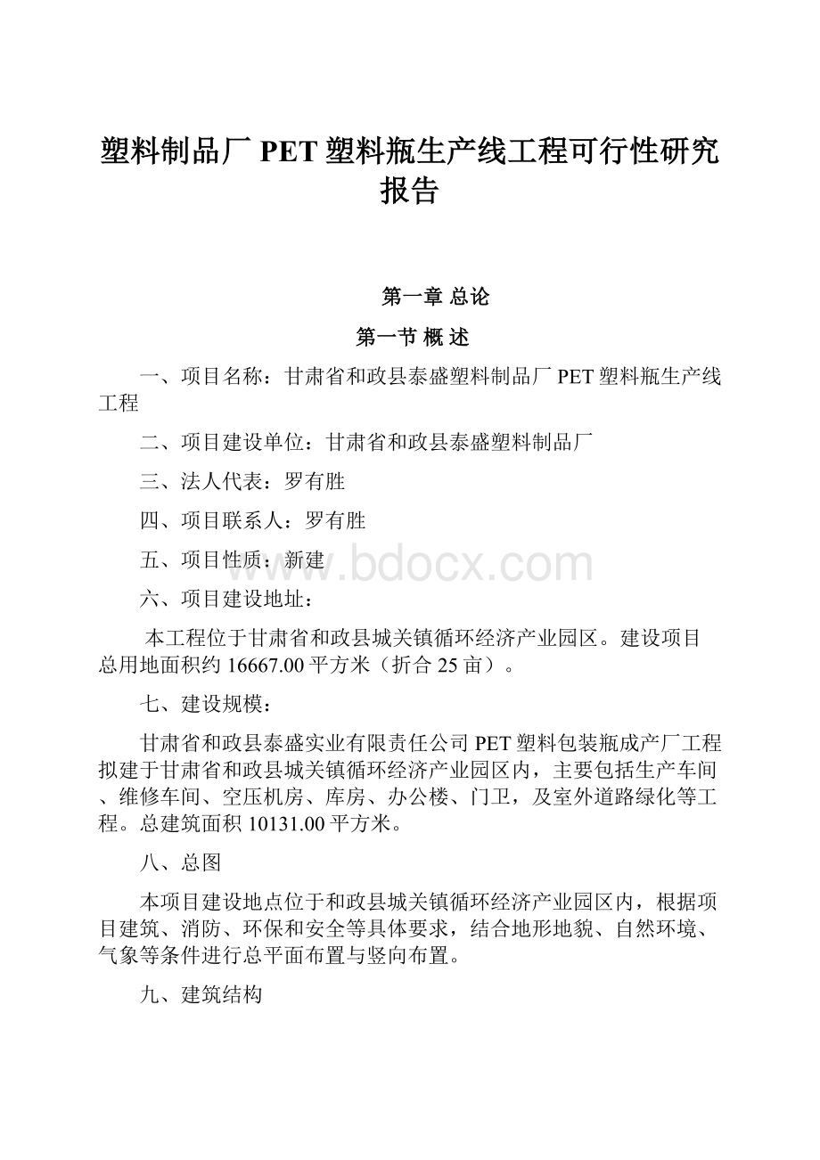 塑料制品厂PET塑料瓶生产线工程可行性研究报告.docx