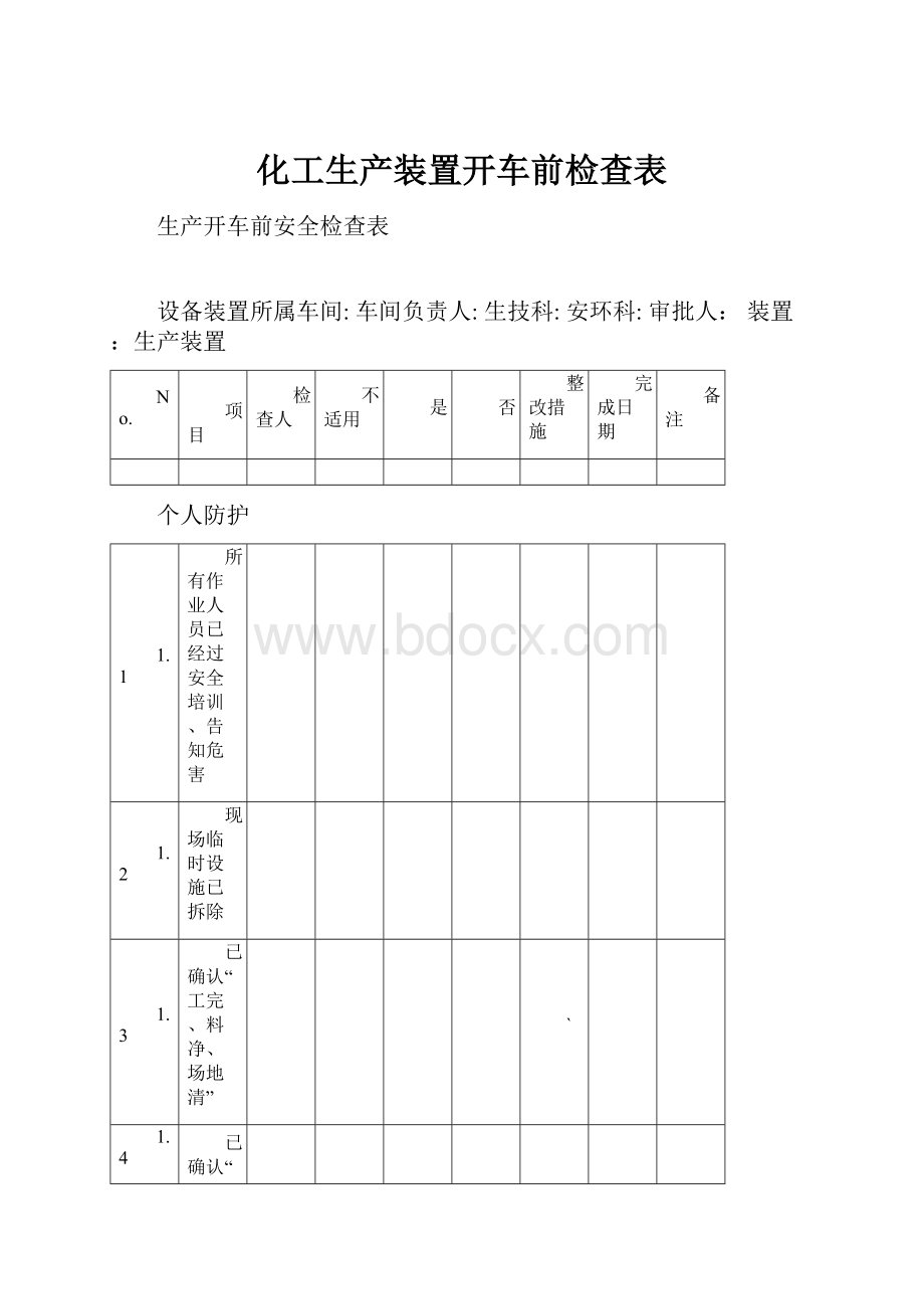 化工生产装置开车前检查表.docx_第1页