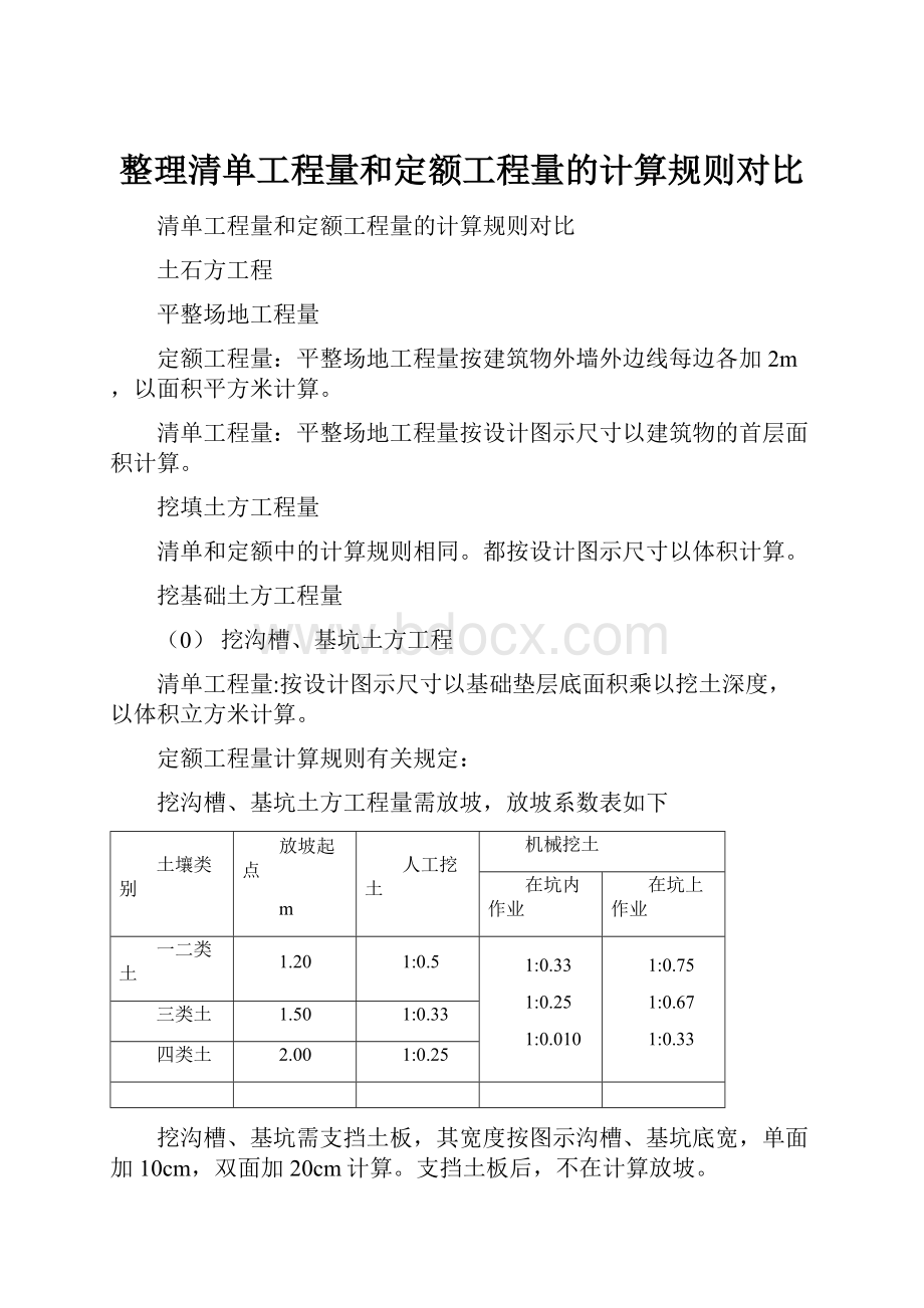 整理清单工程量和定额工程量的计算规则对比.docx_第1页