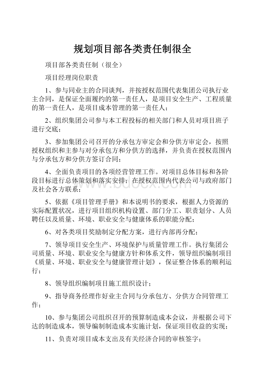 规划项目部各类责任制很全.docx_第1页