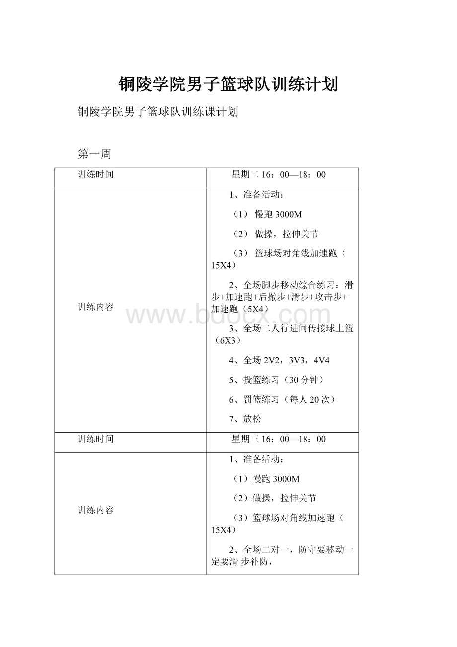 铜陵学院男子篮球队训练计划.docx_第1页