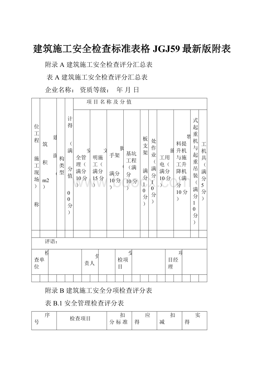 建筑施工安全检查标准表格JGJ59最新版附表.docx