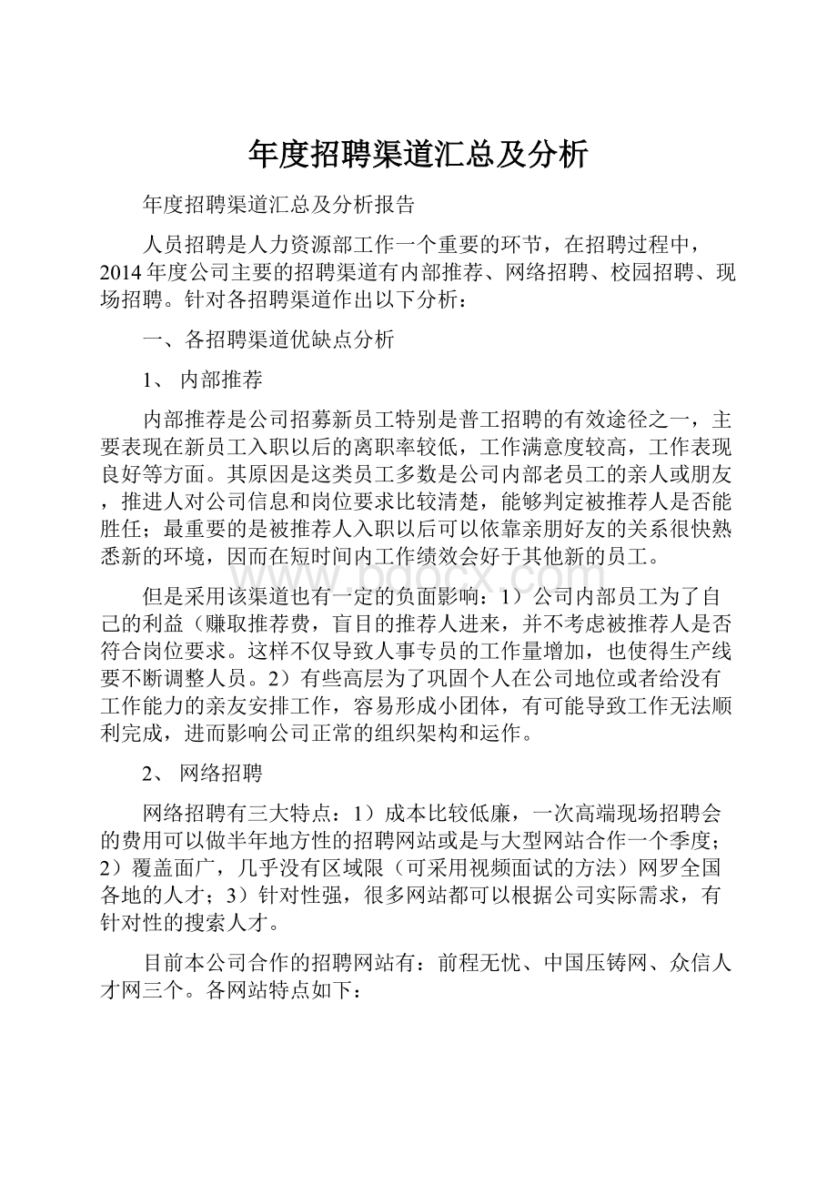 年度招聘渠道汇总及分析.docx_第1页