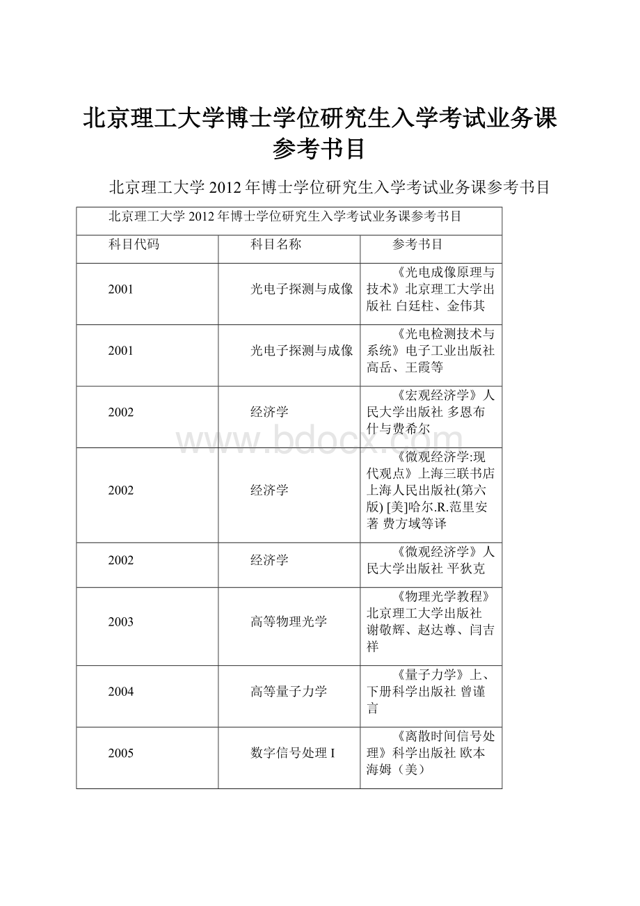 北京理工大学博士学位研究生入学考试业务课参考书目.docx_第1页