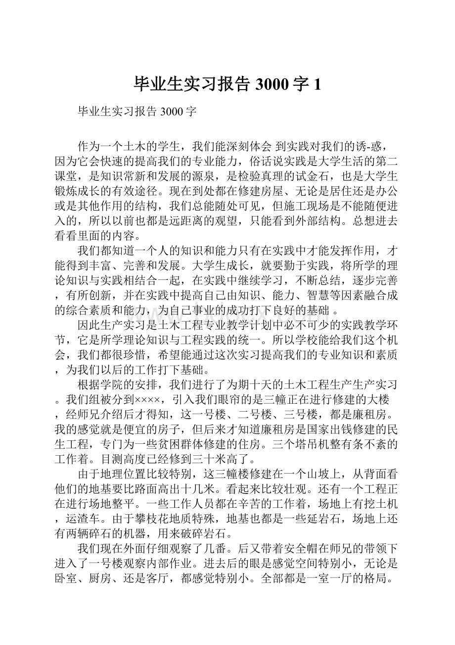 毕业生实习报告3000字1.docx_第1页