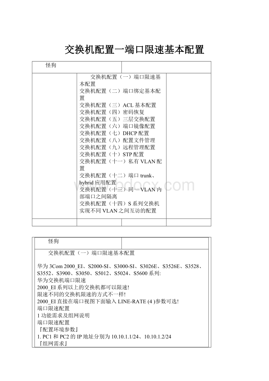 交换机配置一端口限速基本配置.docx_第1页