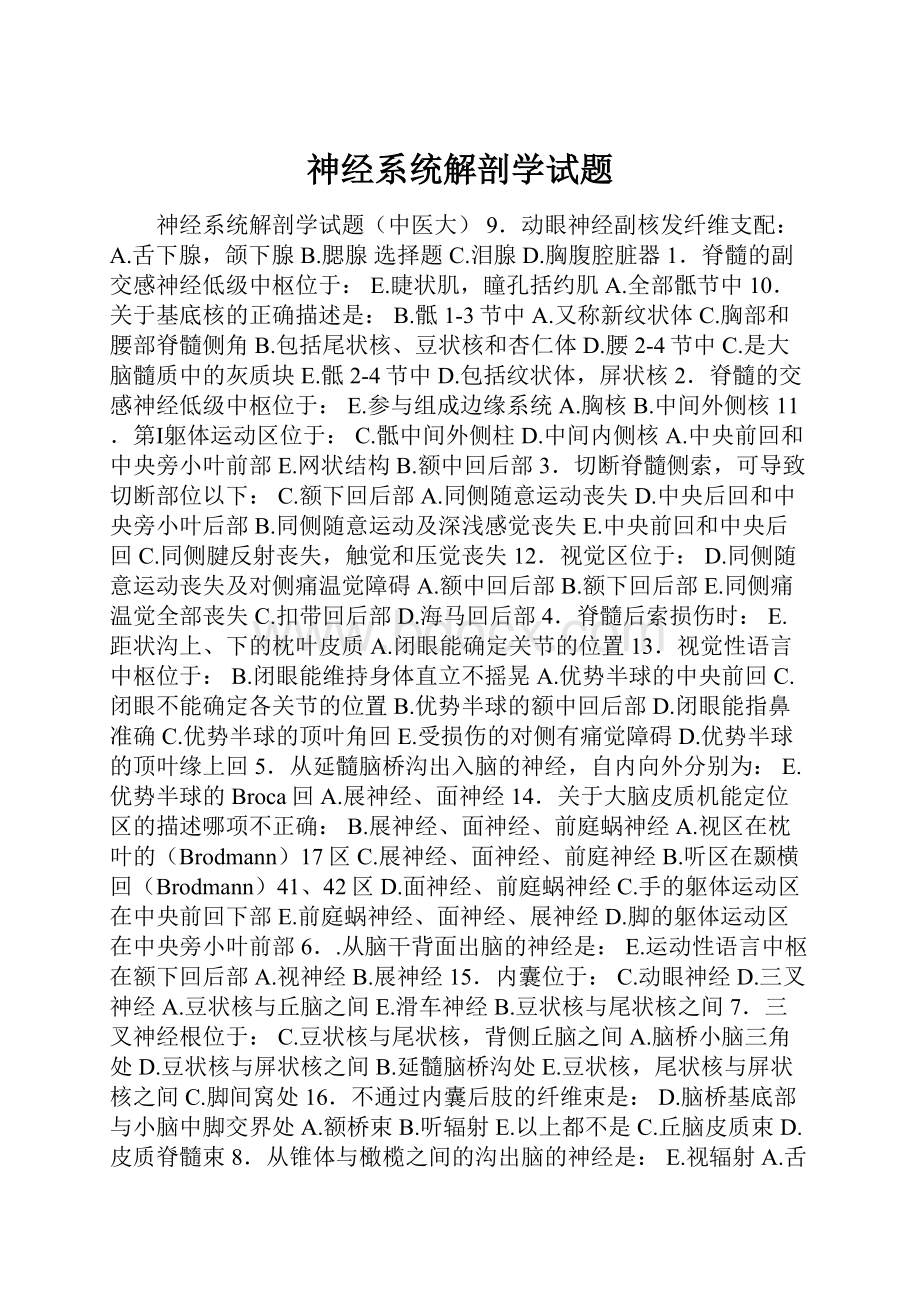 神经系统解剖学试题.docx